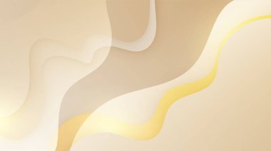 Beyaz ve bej renkli parlak şekilli soyut altın arkaplan. Krem rengi arka planda altın çizgiler lüks. Altın renkli, gerçekçi kağıt kesim tarzı 3D. Vektör illüstrasyonu