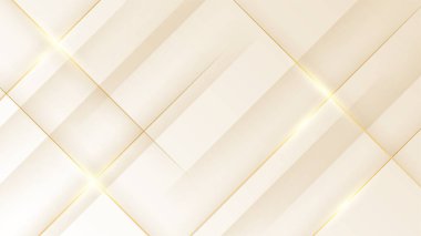 Beyaz ve bej renkli parlak şekilli soyut altın arkaplan. Krem rengi arka planda altın çizgiler lüks. Altın renkli, gerçekçi kağıt kesim tarzı 3D. Vektör illüstrasyonu