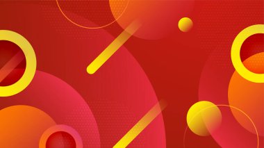 Parlak kontrastlı, geometrik şekilli ve 3D dinamik elementli modern kırmızı ve turuncu gradyan. Vektör illüstrasyonu soyut grafik tasarım bayrak deseni sunum web şablonu.