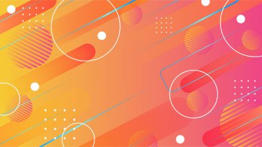 Memphis turuncu soyut geometri arka planı. Renkli şekiller desen, canlı renk dokusu ve soyut vektör arkaplanı soyut renk kalıpları