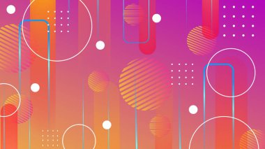 Memphis turuncu soyut geometri arka planı. Renkli şekiller desen, canlı renk dokusu ve soyut vektör arkaplanı soyut renk kalıpları