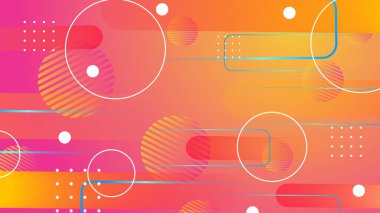 Memphis turuncu soyut geometri arka planı. Renkli şekiller desen, canlı renk dokusu ve soyut vektör arkaplanı soyut renk kalıpları