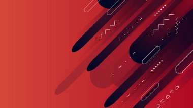 Geometrik şekilli, eğri dalgalı ve memphis tarzlı soyut kırmızı arkaplan