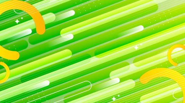 Memphis tarzı ve eğri dalgalı soyut yeşil ve sarı geometri arkaplanı