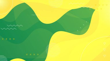 Memphis tarzı ve eğri dalgalı soyut yeşil ve sarı geometri arkaplanı