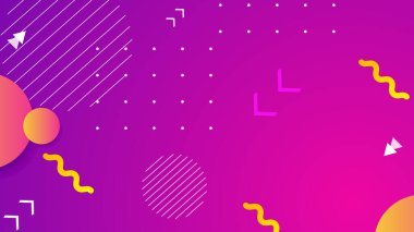 Geometrik panel ve memphis tarzıyla soyut dinamik pembe mor ve turuncu gradyan