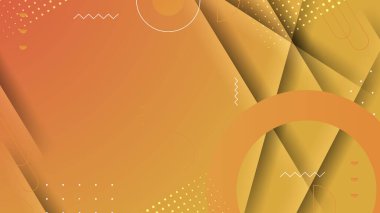 Memphis tarzı, jeoemtrik şekli ve dalga eğrisi akışkan çizgisine sahip turuncu soyut arka plan. Yarım ton geometrik şekil ve dokulara sahip modern vektör arkaplanı.