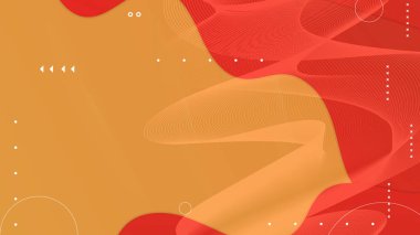 Memphis tarzı, jeoemtrik şekli ve dalga eğrisi akışkan çizgisine sahip turuncu soyut arka plan. Yarım ton geometrik şekil ve dokulara sahip modern vektör arkaplanı.
