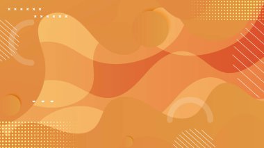 Memphis tarzı, jeoemtrik şekli ve dalga eğrisi akışkan çizgisine sahip turuncu soyut arka plan. Yarım ton geometrik şekil ve dokulara sahip modern vektör arkaplanı.