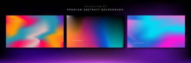 Bulanık arka planlar, modern soyut bulanık renk değişimleriyle ayarlanmış. Broşürler, posterler, afişler, el ilanları ve kartlar için pürüzsüz şablonlar koleksiyonu. Vektör illüstrasyonu.