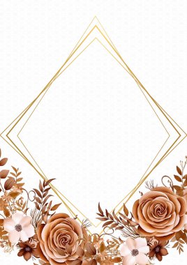 Kahverengi beyaz ve bej renkte kırsal ve sulu boya el, bitki örtüsü ve çiçekli davetiye için arka plan şablonu