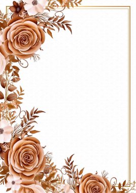 Kahverengi beyaz ve bej kırsal modern arka plan suluboya çiçek ve çiçek daveti