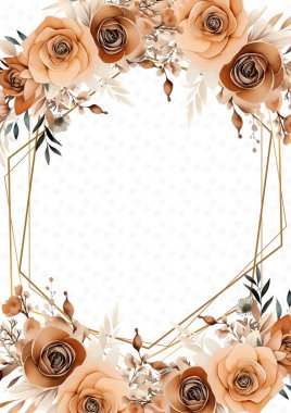 Kahverengi beyaz ve bej kırsal modern arka plan davetiye şablonu çiçekli ve çiçekli