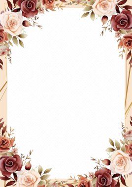 Kırmızı kahverengi ve bej davetiye arkaplan çiçekli suluboya resim