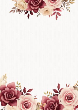 Kırmızı bej ve pembe suluboya el boyası arka plan şablonu Davetiye ve çiçekli