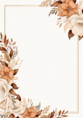 Kahverengi beyaz ve bej renkte kır çelengi. Çiçekli ve floralı davetiye şablonu.