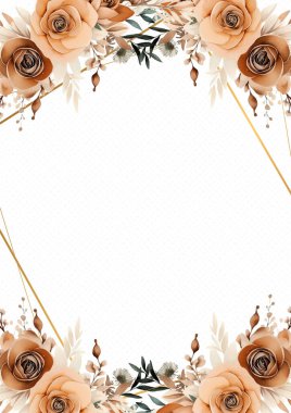 Kahverengi beyaz ve bej kırsal modern arka plan suluboya çiçek ve çiçek daveti