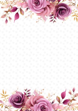 Mor menekşe ve beyaz suluboya el flora ve çiçekli davetiye için arka plan şablonu