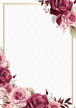 Kırmızı beyaz ve pembe davetiye arkaplan çiçekli suluboya resim