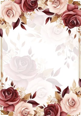 Kırmızı beyaz ve bej renkli modern arkaplan çiçekli suluboya davetiyesi