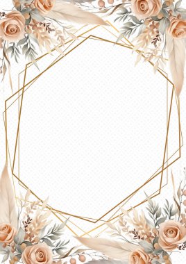 Çiçek ve çiçekli bej ve beyaz modern arkaplan davet şablonu