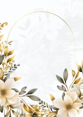 Beyaz yeşil ve bej renkli suluboya el, bitki örtüsü ve çiçekli davetiye için arka plan şablonu