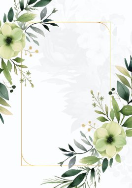 Beyaz ve yeşil davetiye arkaplan çiçekli suluboya resim