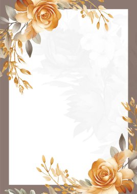 Altın ve kahverengi arka plan davetiye şablonu çiçekli ve çiçekli