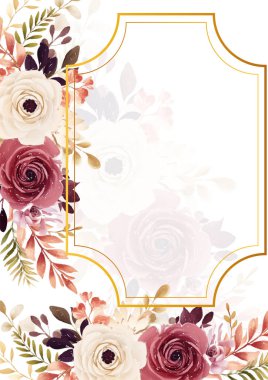 Kırmızı beyaz ve bej renkli modern arka plan davetiye şablonu çiçekli ve çiçekli