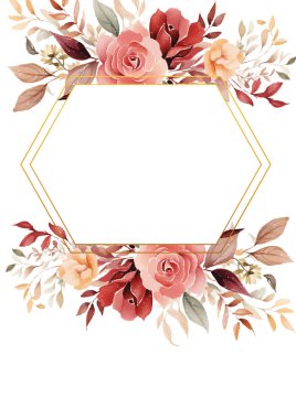 Pembe beyaz ve kırmızı suluboya el boyalı arka plan şablonu Davetiye ve çiçek ile