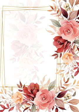 Pembe beyaz ve kırmızı modern arkaplan suluboya çiçek ve çiçek daveti