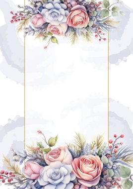 Mavi ve pembe arka plan davetiye şablonu çiçekli ve çiçekli