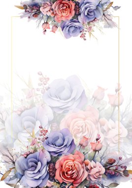 Kırmızı beyaz ve mor menekşe arkaplan çiçeği ve flora ile davetiye şablonu