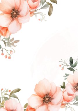 Şeftali rengi modern çelenk arkaplan daveti çerçevesi çiçek ve flora ile