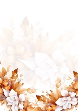 Kahverengi ve beyaz modern çelenk çiçek ve bitki örtülü davet çerçevesi