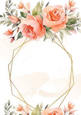 Şeftali ve beyaz çelenk arka plan davetiye şablonu çiçek ve flora ile