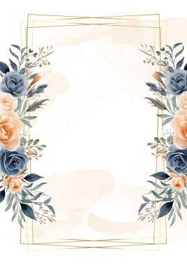 Bej rengi beyaz ve mavi modern arkaplan suluboya davetiyesi Çiçek ve çiçek ile