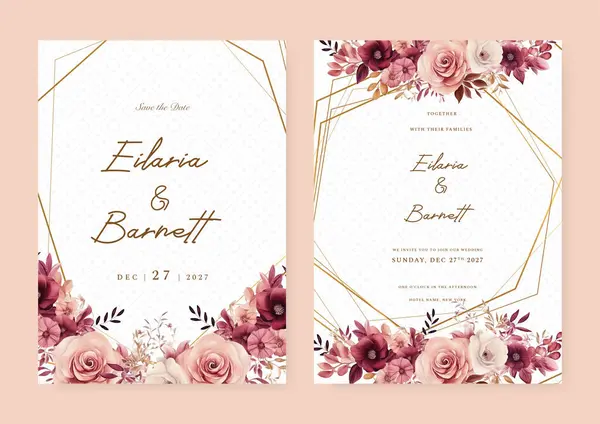 Çiçek çerçeveli kırmızı ve pembe gül çiçekli davetiye şablonu