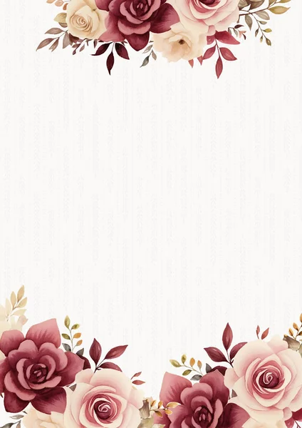 Kırmızı bej ve pembe suluboya el boyası arka plan şablonu Davetiye ve çiçekli