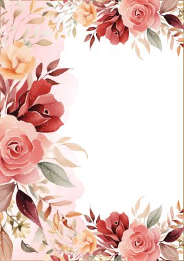 Kırmızı beyaz ve pembe modern arka plan davetiye şablonu çiçekli ve çiçekli