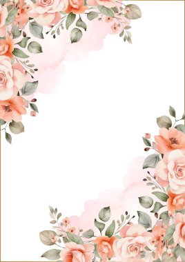 Şeftali ve beyaz modern arkaplan çiçekli suluboya daveti