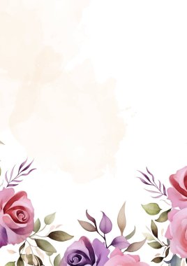 Pembe beyaz ve mor menekşe suluboya el, bitki örtüsü ve çiçekli davetiye için arka plan şablonu