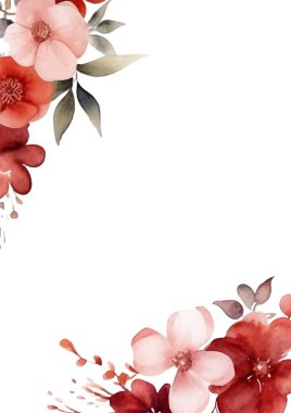 Pembe beyaz ve kırmızı suluboya el boyalı arka plan şablonu Davetiye ve çiçek ile