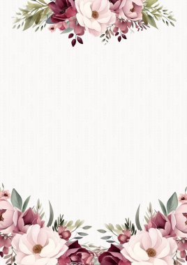 Beyaz ve kırmızı suluboya el boyası arka plan şablonu Davetiye ve çiçekli