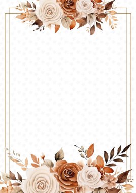 Beyaz bej ve kahverengi rustik vektör gerçekçi altın renkli flora ve çiçekli davetiye