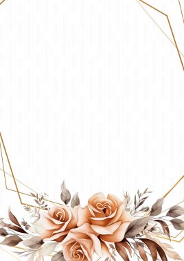 Bej beyaz ve kahverengi rustik vektör gerçekçi altın renkli flora ve çiçekli davetiye