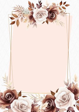 Kahverengi ve beyaz vektör gerçekçi altın renkli çiçek ve flora davetiyesi