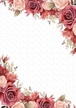 Kırmızı beyaz ve bej renkli modern arkaplan çiçekli suluboya davetiyesi