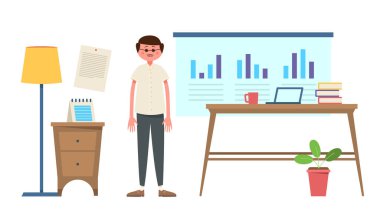 Bir işadamı çalışmaları hakkında bir şema sunuyor.