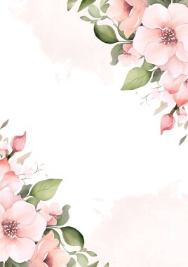 Bitki örtüsü ve çiçek desenli pembe ve beyaz vektör çerçevesi